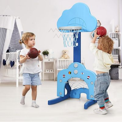 3-in-1 Kids Basketball Hoop Set Adjustable Sports Activity Center w/ Balls Blue Image 2