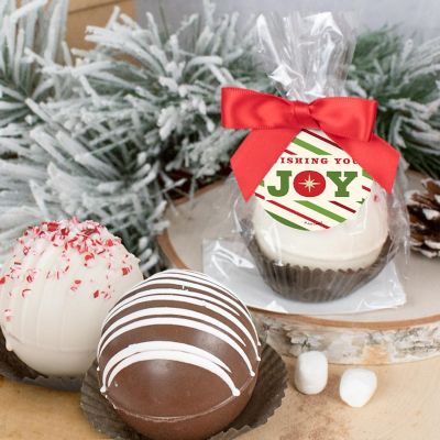 3 Pcs Christmas Hot Chocolate Bombs White Chocolate With Crushed Peppermint - Joy Image 1
