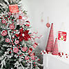 30" Red and White Striped Candy Cane Swirls and Pom Poms Christmas Pick Image 1