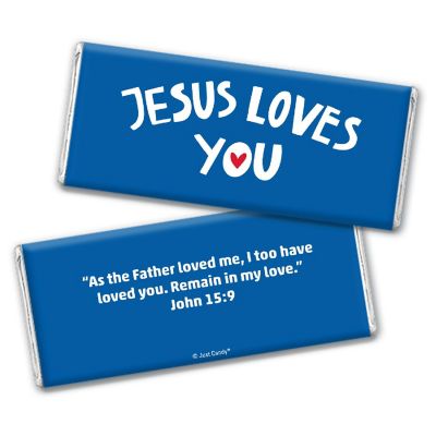 36ct Jesus Loves You Vacation Bible School Religious Hershey's Candy Party Favors Chocolate Bars & Wrappers (36 Pack) Image 1