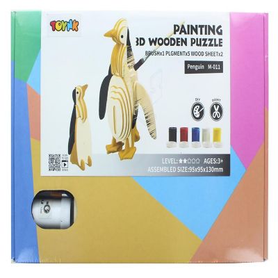 3D Wooden Painting Puzzle  Penguin Image 1