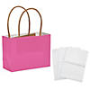 4 1/2" x 3 1/4" Mini Hot Pink Kraft Paper Gift Bags & Tissue Paper Kit for 12 Image 1