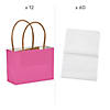 4 1/2" x 3 1/4" Mini Hot Pink Kraft Paper Gift Bags & Tissue Paper Kit for 12 Image 1