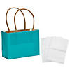 4 1/2" x 3 1/4" Mini Turquoise Kraft Paper Gift Bags & Tissue Paper Kit for 12 Image 1