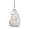4"  White Glittered Polar Bear Glass Christmas Ornament Image 2