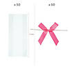 5 1/2" x 11" Bulk Medium Clear Cellophane Bags with Hot Pink Bow Kit for 50 Image 1