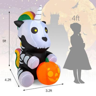 5 Feet Halloween Inflatable Unicorn Skeleton with Pumpkin Lantern Image 3