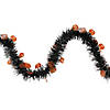 50' Black with Orange Jack O Lanterns Halloween Tinsel Garland - Unlit Image 1