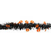 50' Black with Orange Jack O Lanterns Halloween Tinsel Garland - Unlit Image 1