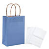 6 1/2" x 9" Medium Dusty Blue Kraft Paper Gift Bags & White Tissue Paper Kit for 12 Image 1