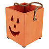 6.25" Small Orange Wood Jack O Lantern Halloween Candle Lantern Image 3