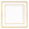6.5" White with Gold Square Edge Rim Plastic Appetizer/Salad Plates (70 Plates) Image 1
