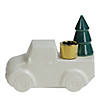 6 White Ceramic Truck with Christmas Tree Taper Candlestick Holder Image 1