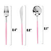 60 Pc. Silver with Pink Handle Moderno Disposable Plastic Cutlery Set - Spoons, Forks and Knives (60 Guests) Image 1