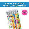 7 1/2" Bulk 144 Pc. Happy Birthday Patterned Wood Pencil Assortment Image 2