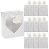 7 1/2" x 9" Medium White Paper Gift Bags with Heart Window and Tag - 12 Pc. Image 1