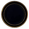 7.5" Black with Gold Edge Rim Plastic Appetizer/Salad Plates (100 Plates) Image 1