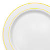 7.5" White with Gold Edge Rim Plastic Appetizer/Salad Plates (100 Plates) Image 1