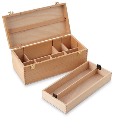7 Elements Large Wooden Artist Tool Box, Portable Brush Storage Box Organizer with Drawer Image 1