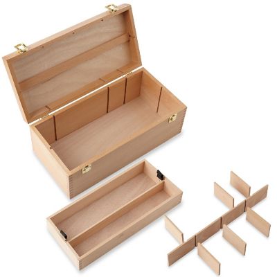 7 Elements Large Wooden Artist Tool Box, Portable Brush Storage Box Organizer with Drawer Image 2