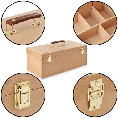 7 Elements Large Wooden Artist Tool Box, Portable Brush Storage Box Organizer with Drawer Image 3