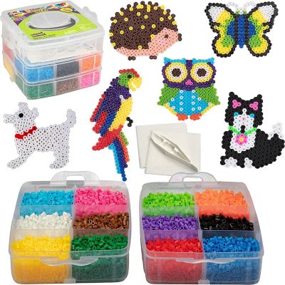 8,000pc Fuse Bead Super Kit w/Animal Pegboards and Templates -12 Colors, 6 Peg Boards, Tweezers, Ironing Paper, Case -Works with Perler- Craft Gift, Pixel Art P Image 1