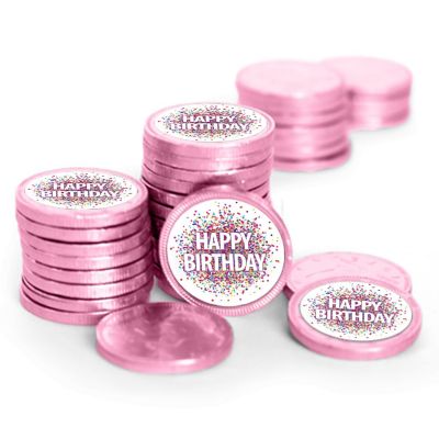 84 Pcs Birthday Candy Party Favors Chocolate Coins By Just Candy - Pink Image 1
