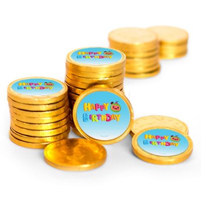 84 Pcs Cooky Melon Kid's Birthday Candy Party Favors Chocolate Coins with Gold Foil Image 1