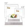 9.5" White with Silver Square Edge Rim Plastic Dinner Plates (40 Plates) Image 3