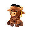 9" Graduation Brown Stuffed Highland Cow with Mortarboard Hat Image 1