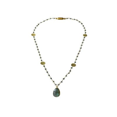 A Blonde and Her Bag - Balmy Nights Labradorite Drop Pendant Necklace with Polished Pyrite Coin Chain Image 1