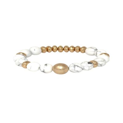 A Blonde and Her Bag - White And Gold Stone Beaded Stretch Bracelet / White And Gold Image 1