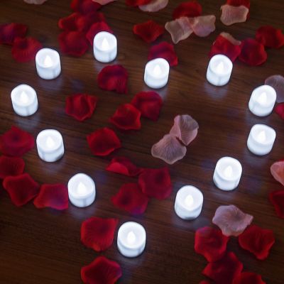 AGPtek 12pcs Cool White Flameless Tealight Candles Fake Rose Petals Image 3