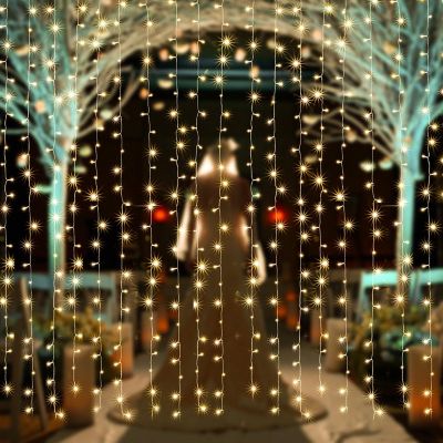 AGPtEK 300 LED Starry Fairy Curtains Light with Power Controller Indoor and Outdoor Waterproof Blue Image 1