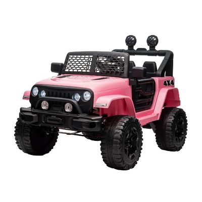 Aosom 12V Kids Ride On Car Electric Battery Powered Off Road Truck Toy with Parent Remote Control Adjustable Speed Pink Image 1