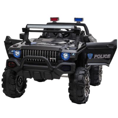 Aosom Kids Ride On Car 12V RC 2 Seater Police Truck Electric Car For Kids with Full LED Lights MP3 Parental Remote Control (Black) Image 1