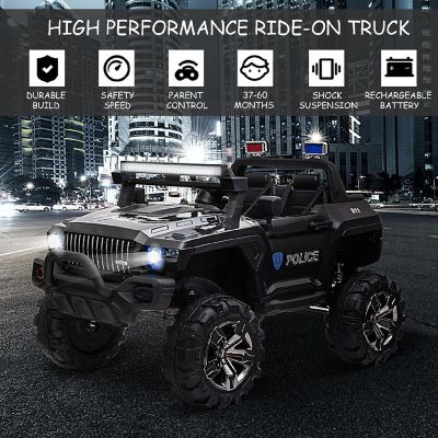 Aosom Kids Ride On Car 12V RC 2 Seater Police Truck Electric Car For Kids with Full LED Lights MP3 Parental Remote Control (Black) Image 3