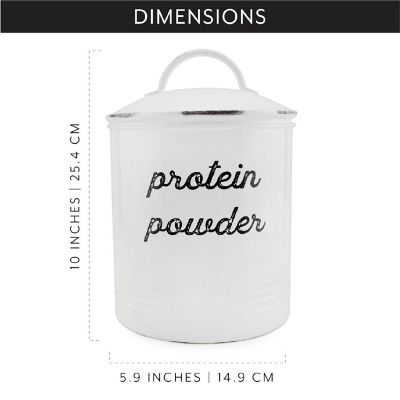 AuldHome Enamelware Protein Powder Canister; White Rustic Distressed Style Storage for Kitchen Image 2