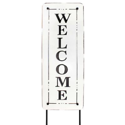 AuldHome Metal Outdoor Welcome Sign; Black and White Enamel Coated Steel Yard Sign Image 1