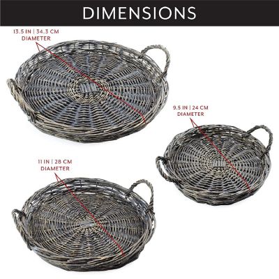AuldHome Rustic Willow Basket Trays, Set of 3 (Round, Gray Washed); Natural Wicker Decorative Farmhouse Trays Image 2