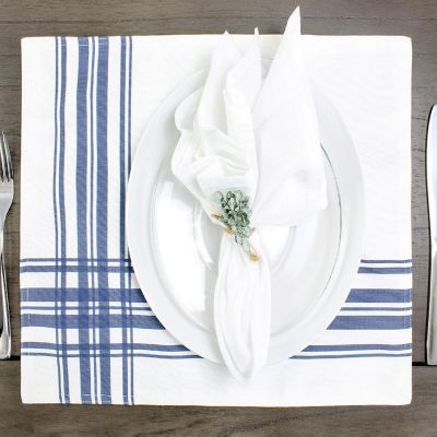 AuldHome Ticking Stripe Placemats (4-Pack, Navy Blue Striped); Rustic Farmhouse Style Flour Sack Fabric Place Mats Image 2
