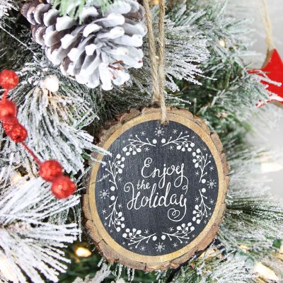 AuldHome Wood Slice Chalkboard Ornaments (6-Pack); Christmas DIY Blank Holiday Tree Decorations and Craft Accessories Image 2