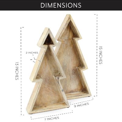 AuldHome Wooden Christmas Tree Trays (Nested Set of 2, Natural), Distressed Rustic Farmhouse Style Holiday Christmas Serving Decorative Platters Image 3