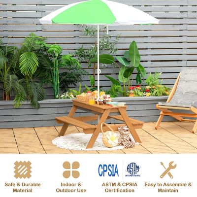 Babyjoy 3-in-1 Kids Picnic Table Outdoor Water Sand Table w/ Umbrella Play Boxes Image 1