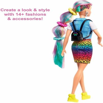 Barbie&#8482; Leopard Rainbow Hair Doll (Blonde) with Color-Change Hair Feature, 16 Hair & Fashion Play Accessories Image 2