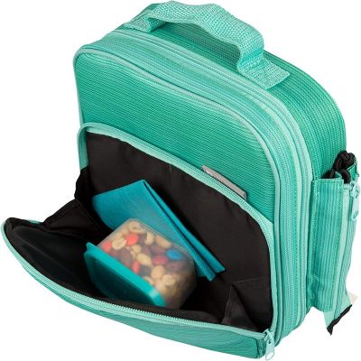 Bentology Lunch Bag and Box Set for Girls, 9 Pieces Total - Kids Insulated Lunchbox Tote, Bento Box, 5 Containers and Ice Pack - Turquoise Image 3