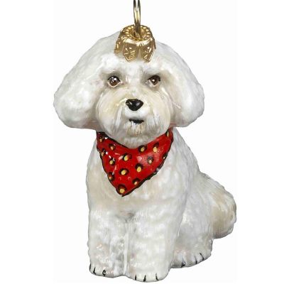 Bichon Frise Puppy with Bandana Polish Glass Christmas Ornament Decoration New Image 1