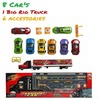 Big Daddy Extra Large Tractor Trailer Car Collection Case Carrier Truck - 8 Cars 1 Small Tractor Trailer & 6 Accessories Image 1