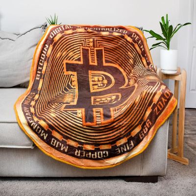Bitcoin Cryptocurrency Round Fleece Throw Blanket  60 Inches Image 2