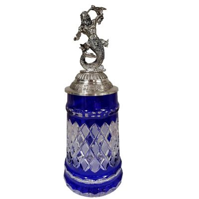 Blue Lord of Crystal Beer Stein with Poseidon Pewter Lid .5 L Image 1